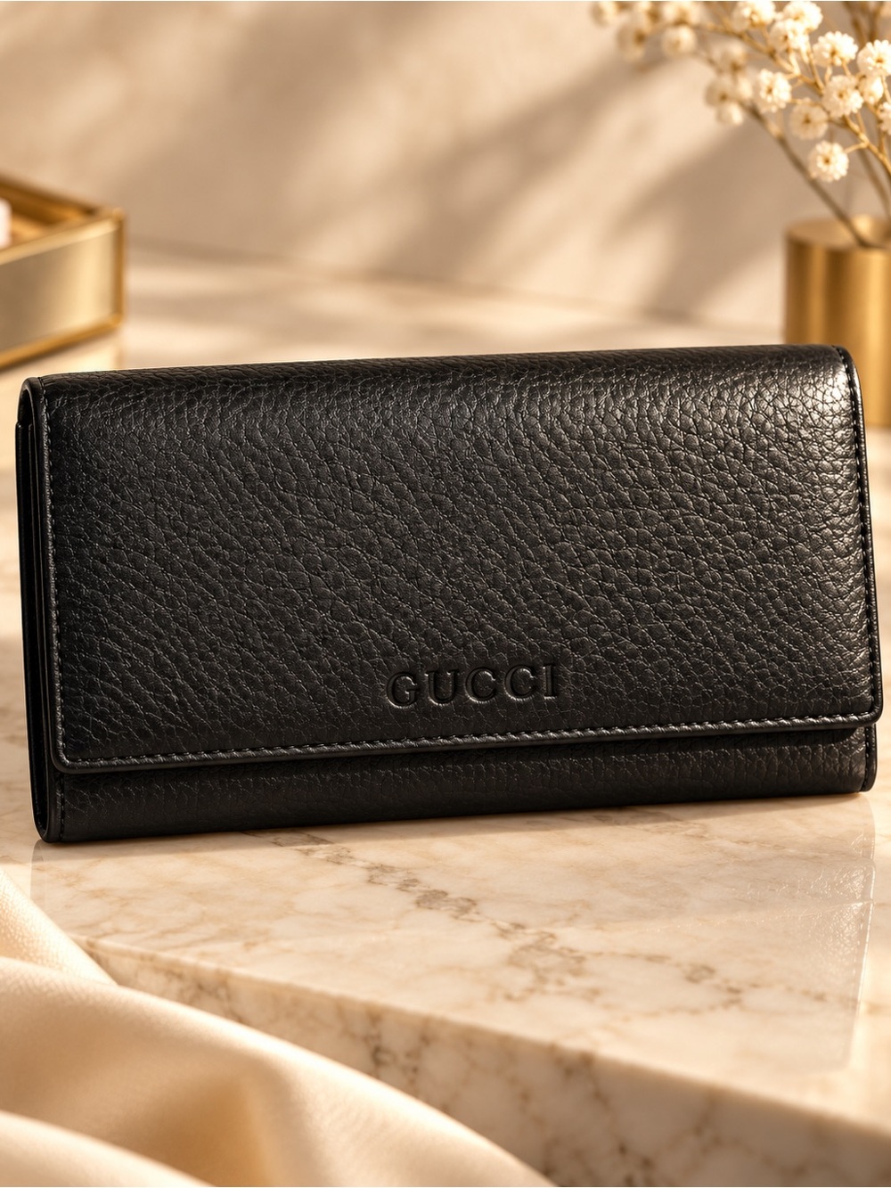 Gucci Black Pebbled Leather Card & Key Holder Wallet